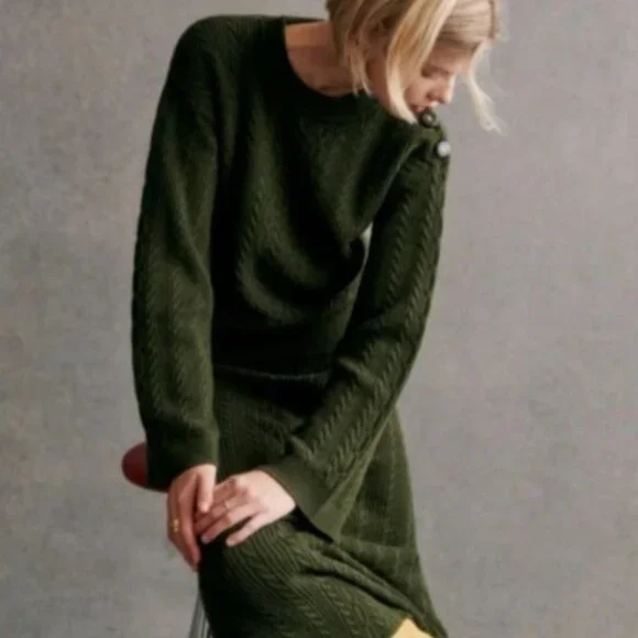 Sezane Dark Green Sweater Cardigan - Picture 2 of 8